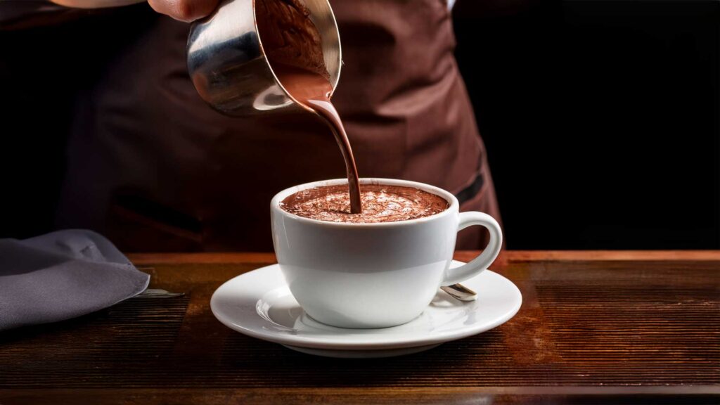 Cup of hot chocolate made with Horeca preparation made in Italy