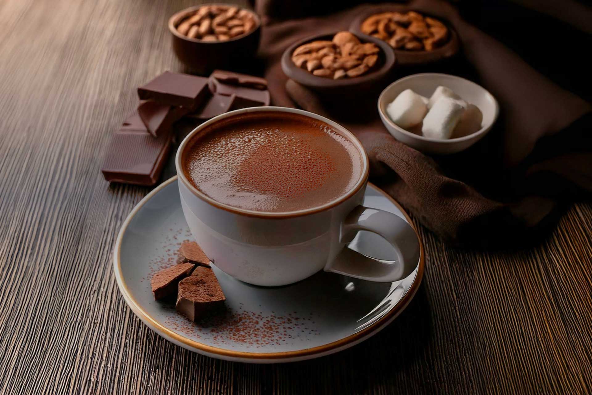 Cup of hot chocolate made with Horeca preparation for classic chocolate