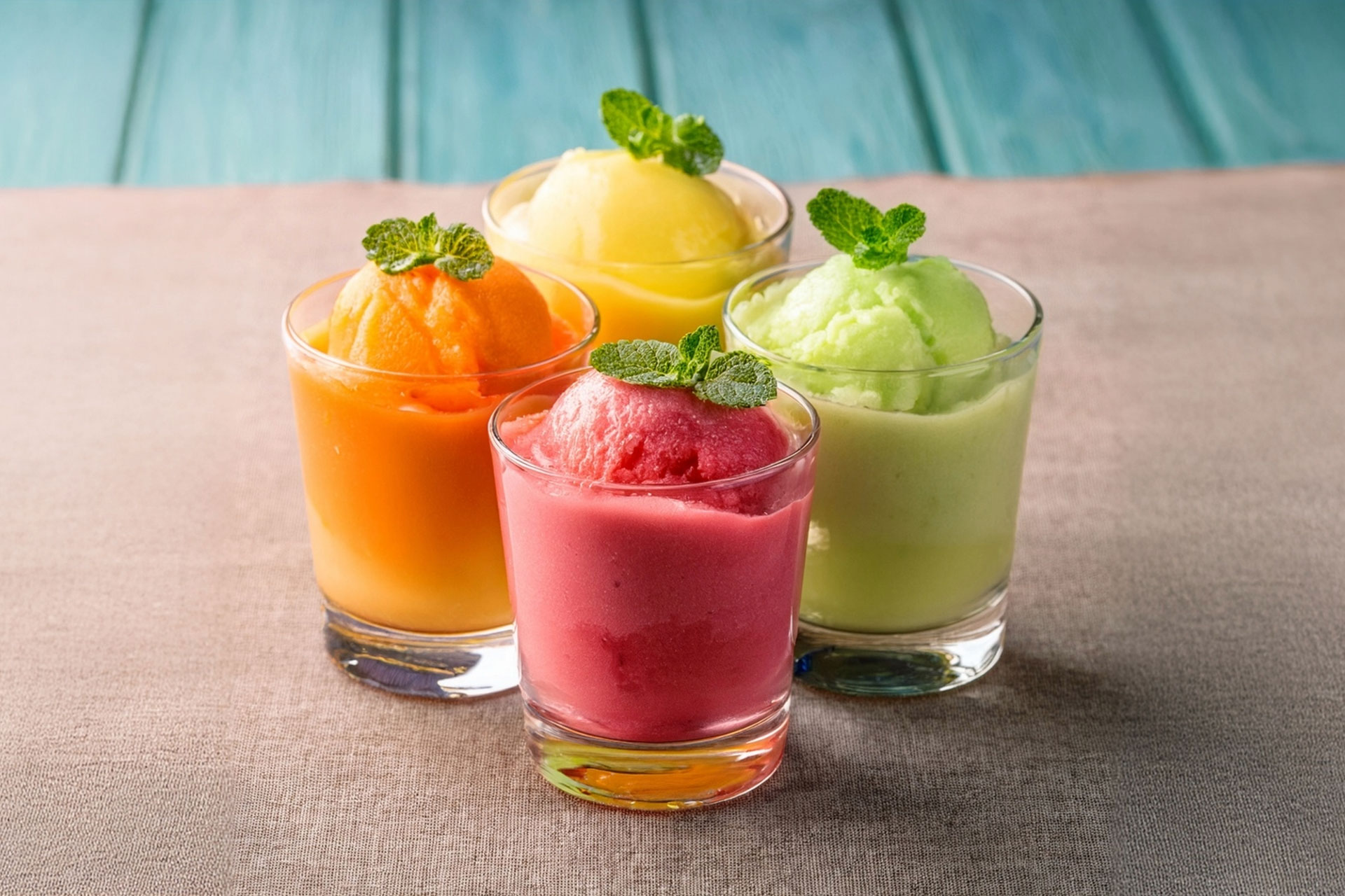 Fruit sorbets made with Horeca preparation made in Italy