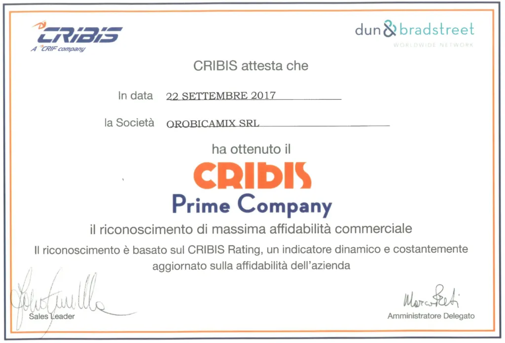 Certificato Cribis Prime Company