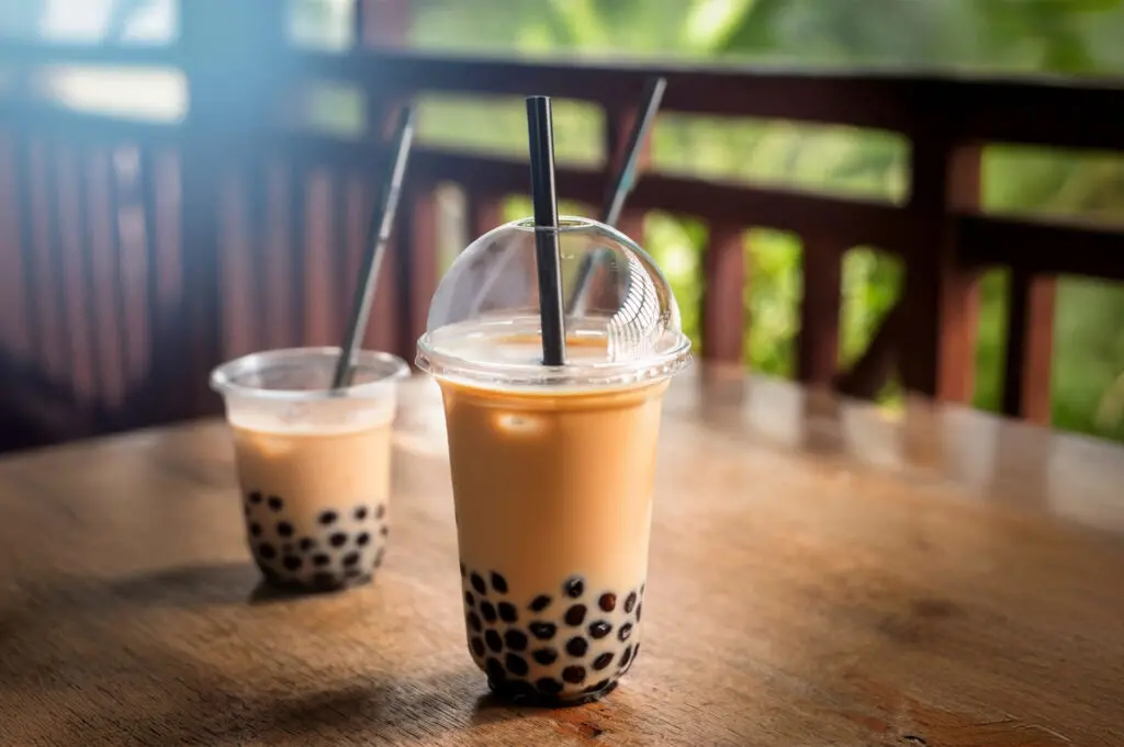 Bubble tea with popping boba made with Horeca preparation made in Italy