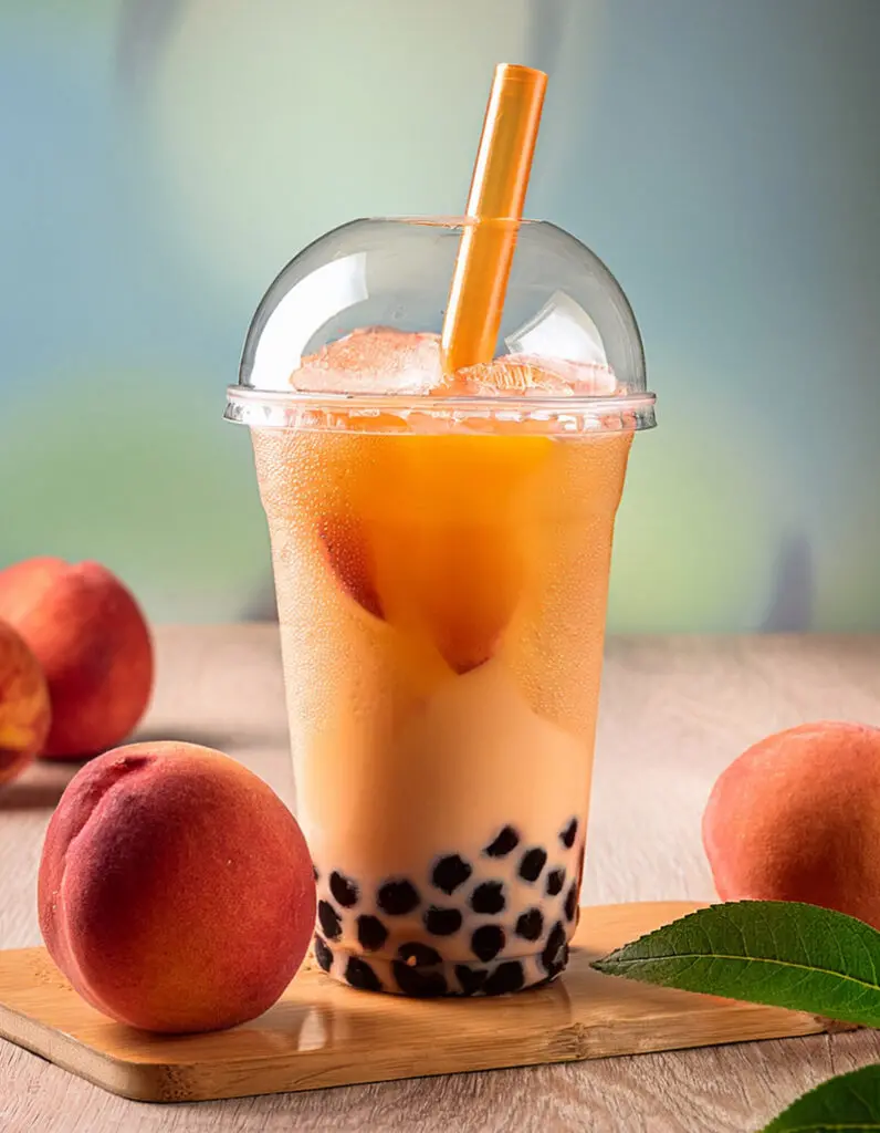 Bubble tea with peach syrup made with Horeca preparation made in Italy