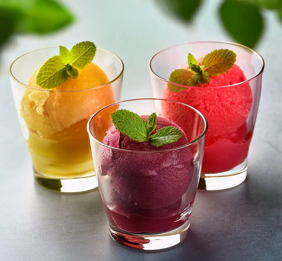 Fruit sorbets made with Horeca preparation made in Italy