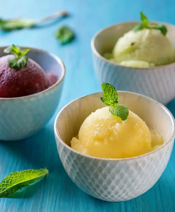 Fruit sorbets in various flavours